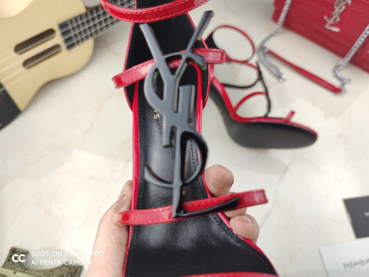 New Y   monogrammed high-heeled sandals