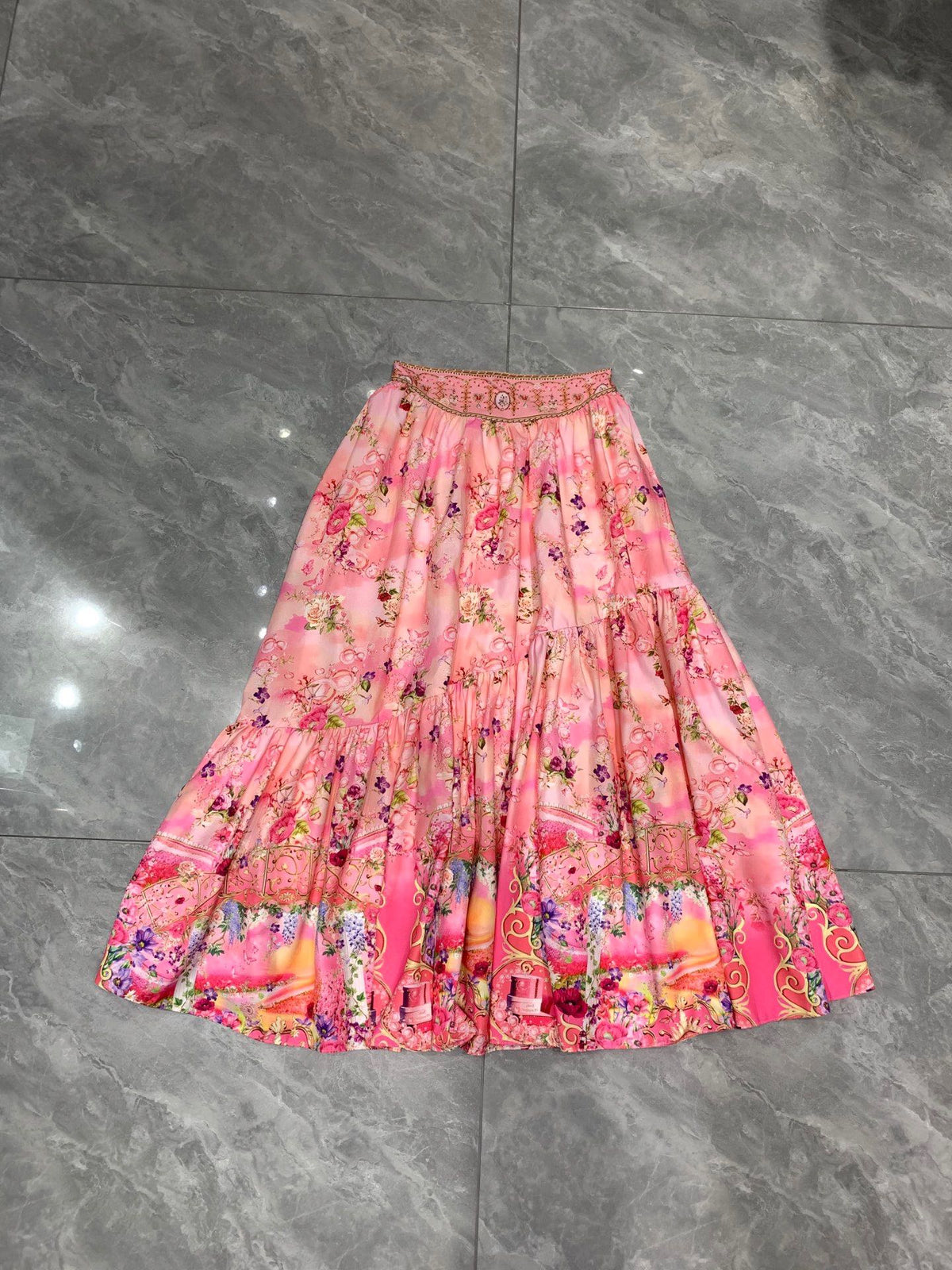 CAMILLA  Double V-neck ruffled back lace-up top + skirt set