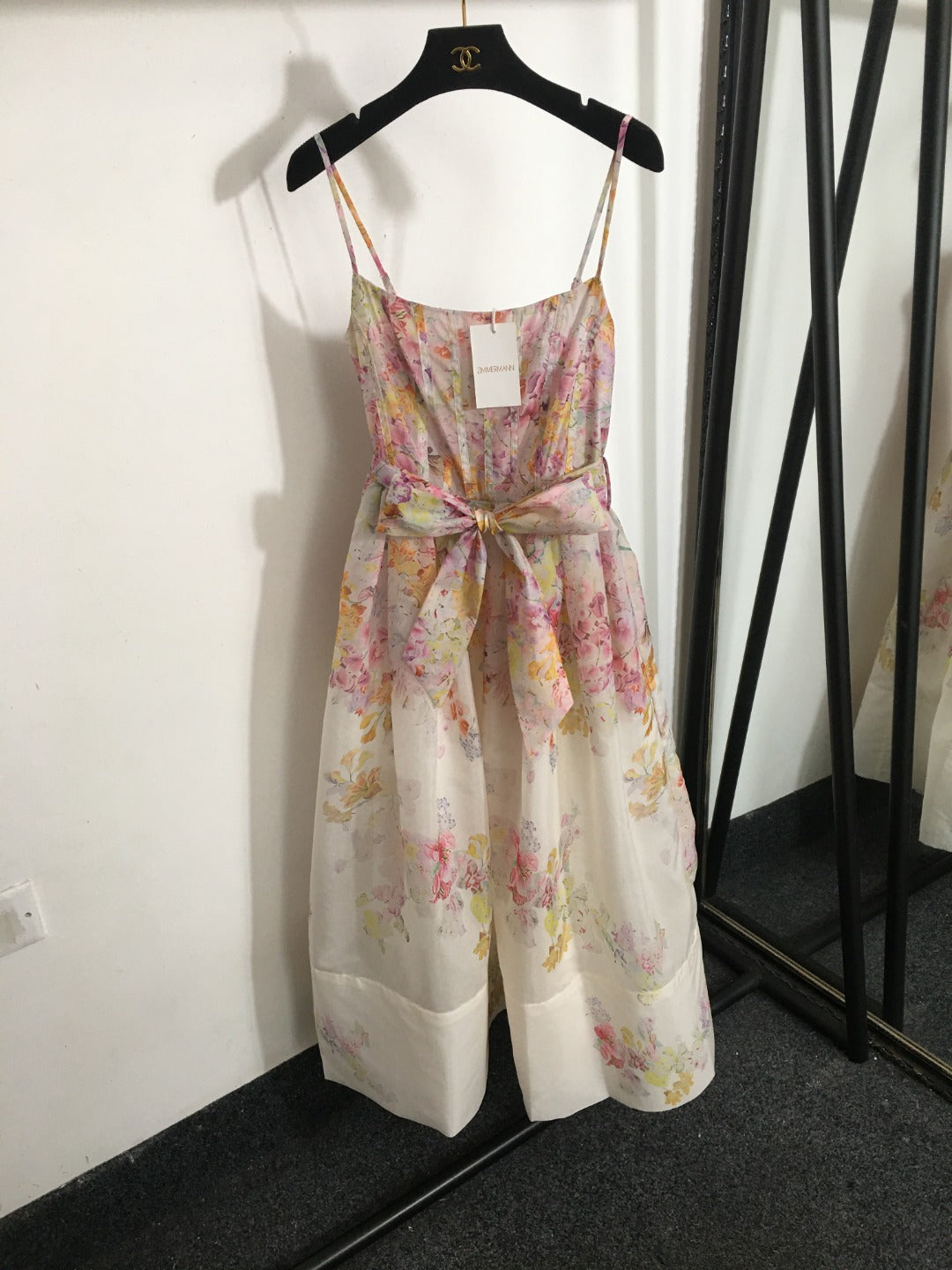 ZIMMERM*Pastoral style flower tie waist suspender dress