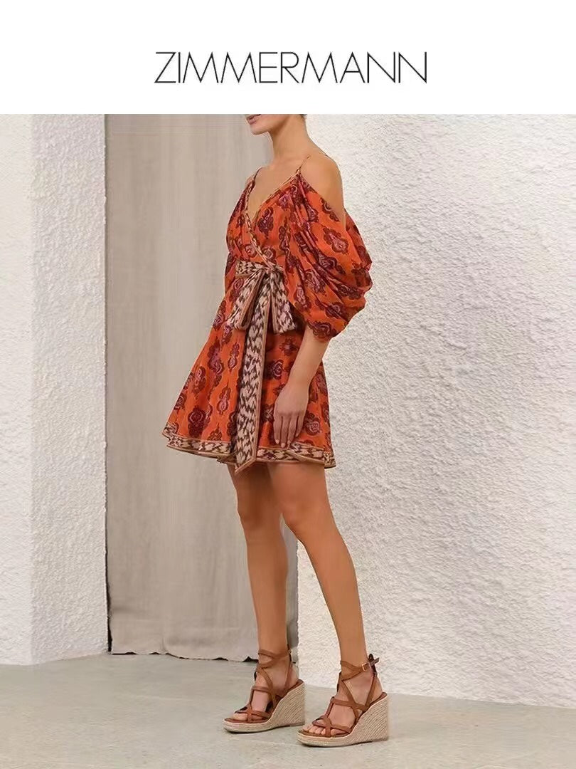 ZIMMERM* Vintage floral print wrap dress with tie waist