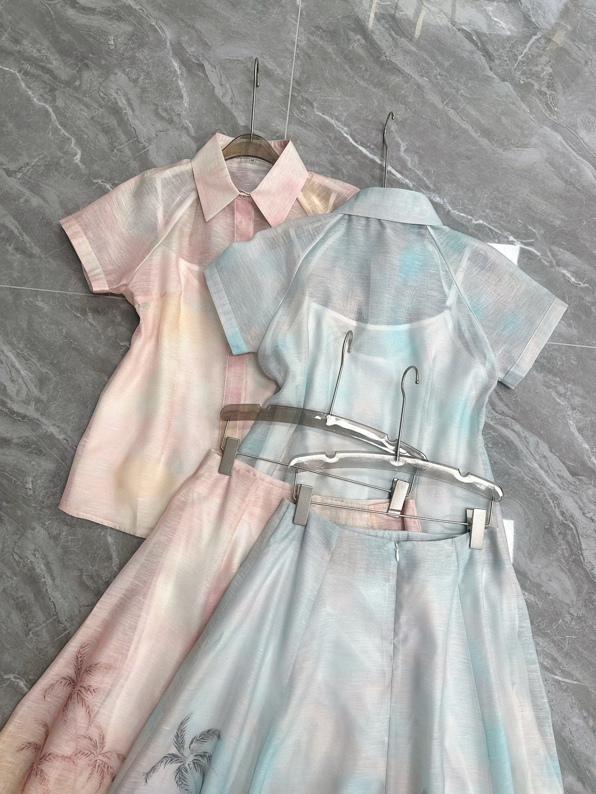 ZIM* Lapel Printed Top + Skirt