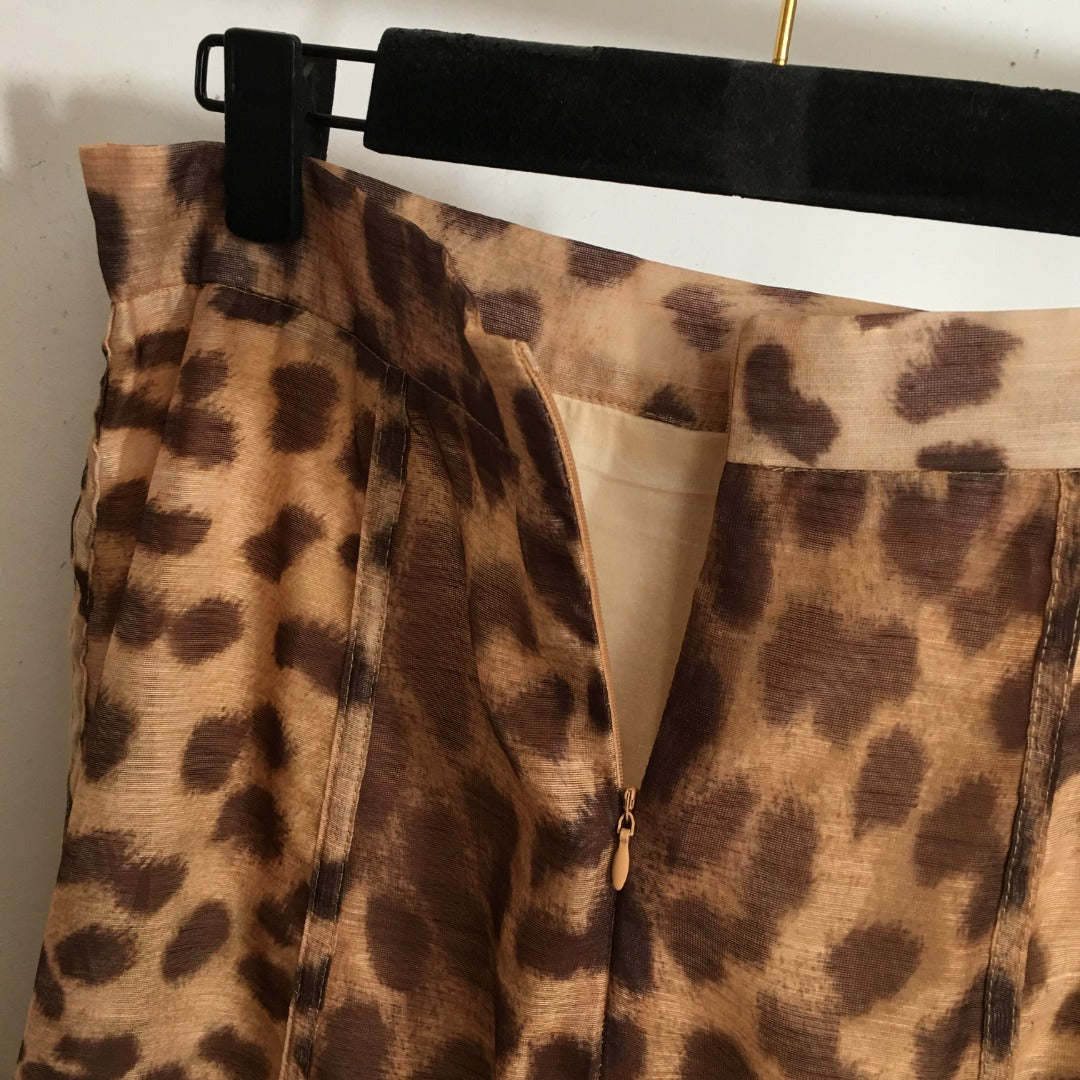 ZIM* Bubble leopard print long-sleeved shirt + high-waist fishtail skirt