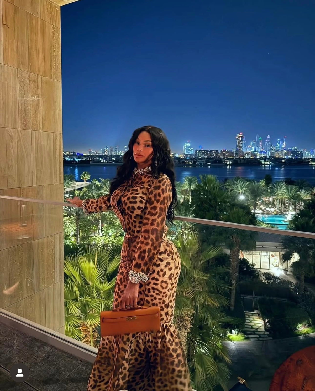 ZIM* Bubble leopard print long-sleeved shirt + high-waist fishtail skirt