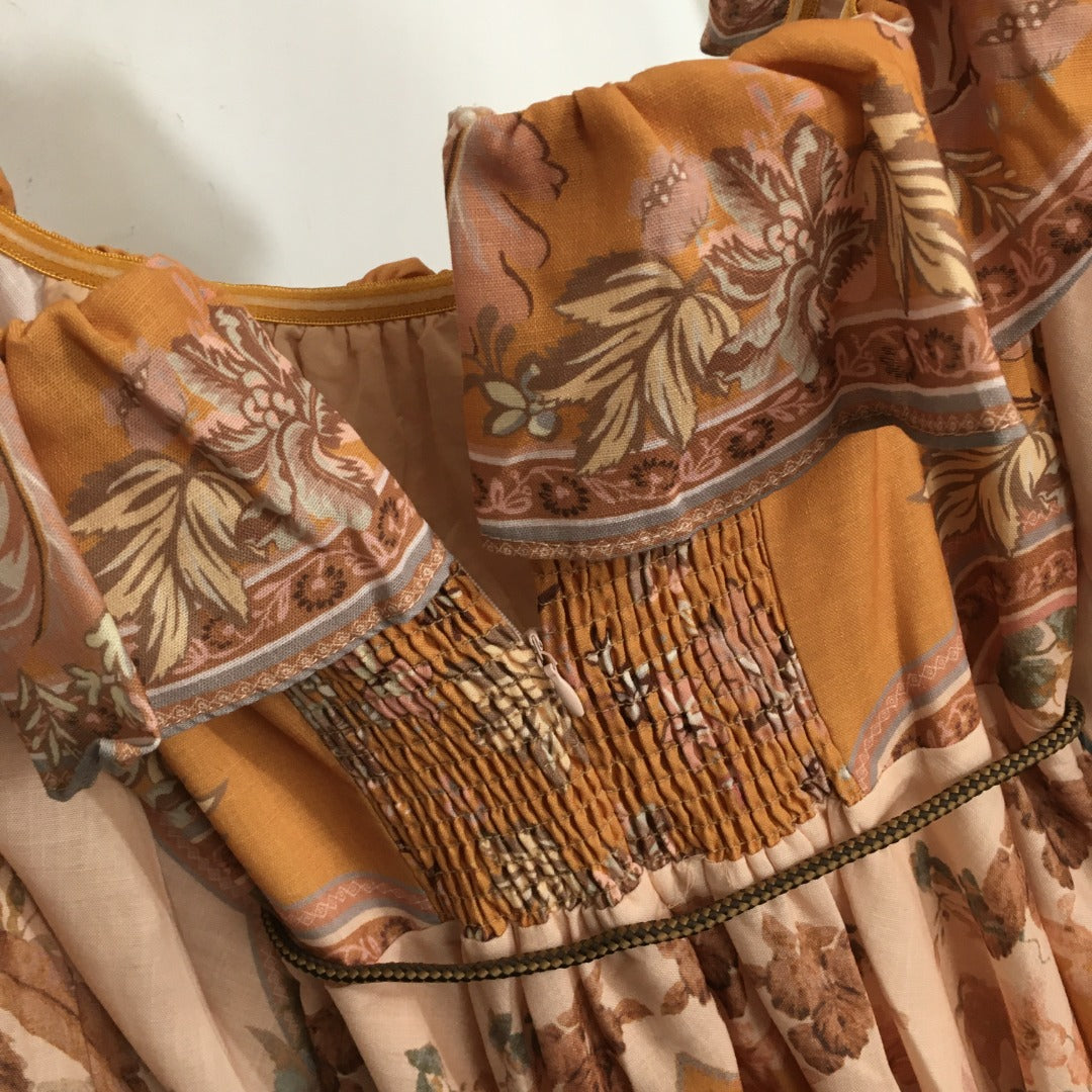 ZIM* Vintage floral print drawstring waist dress
