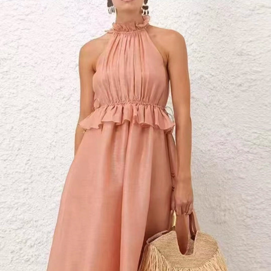 ZIM* Lotus hem halterneck waist vest dress