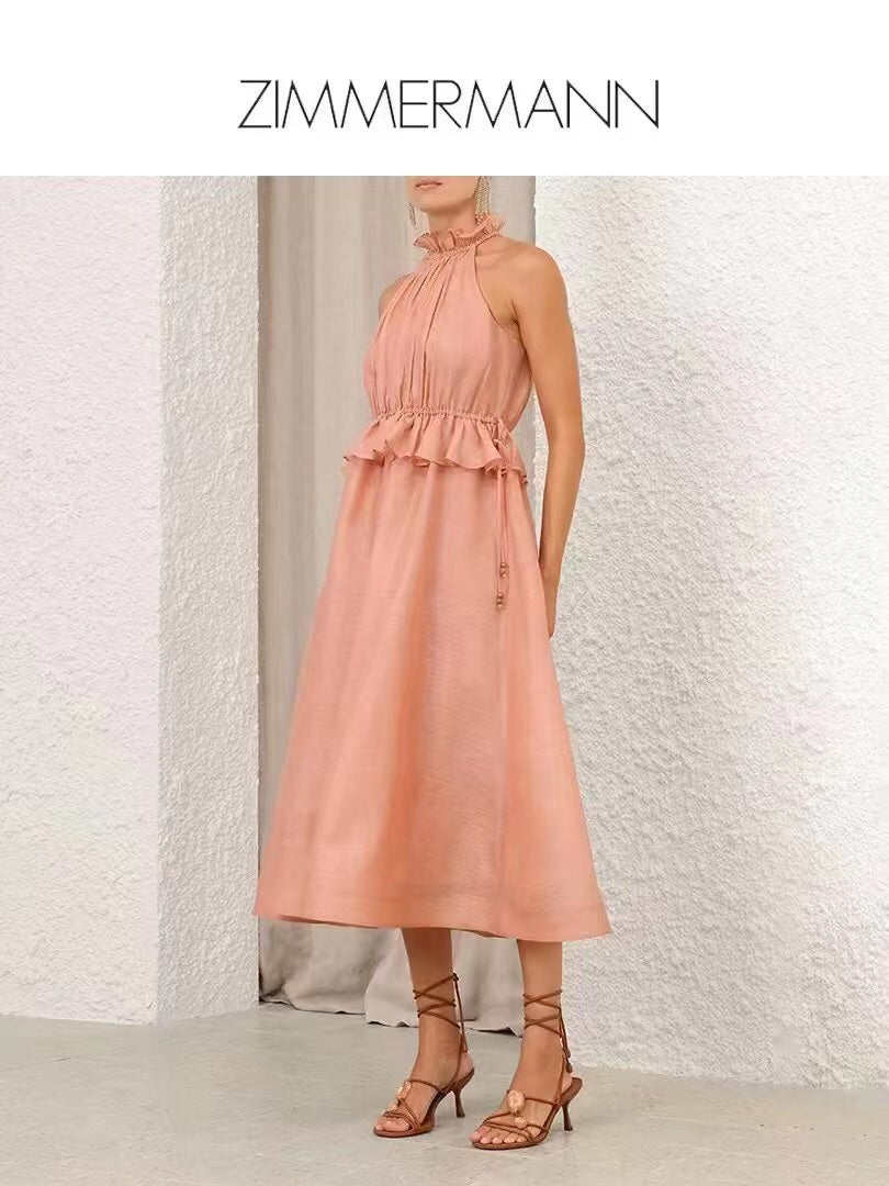 ZIM* Lotus hem halterneck waist vest dress