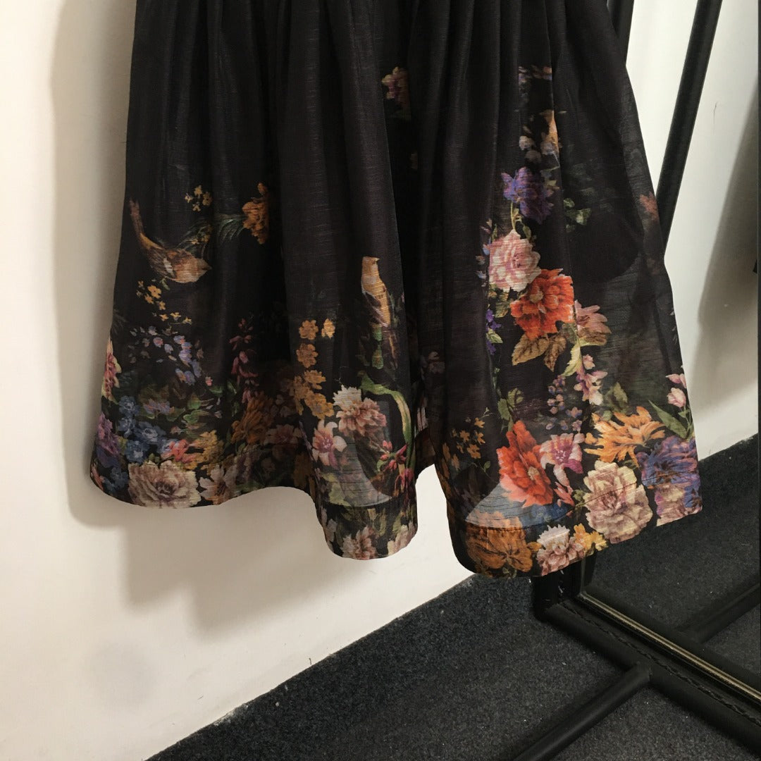 ZIM* Colorful Flower Print V-Neck Chain Dress