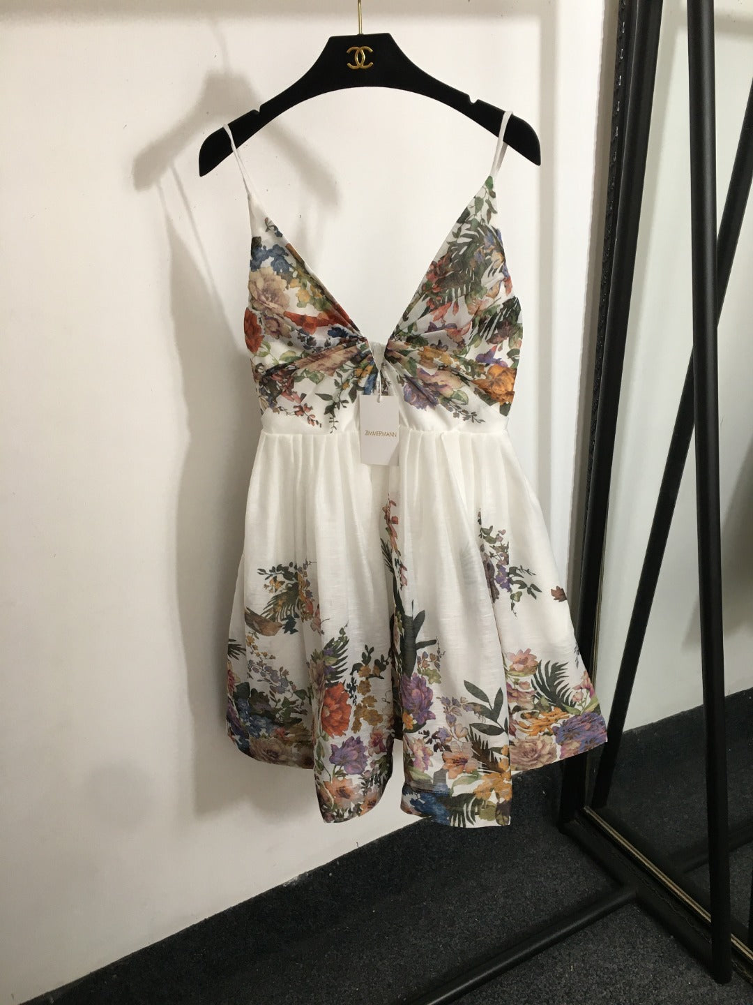 ZIM* Colorful Flower Print V-Neck Chain Dress