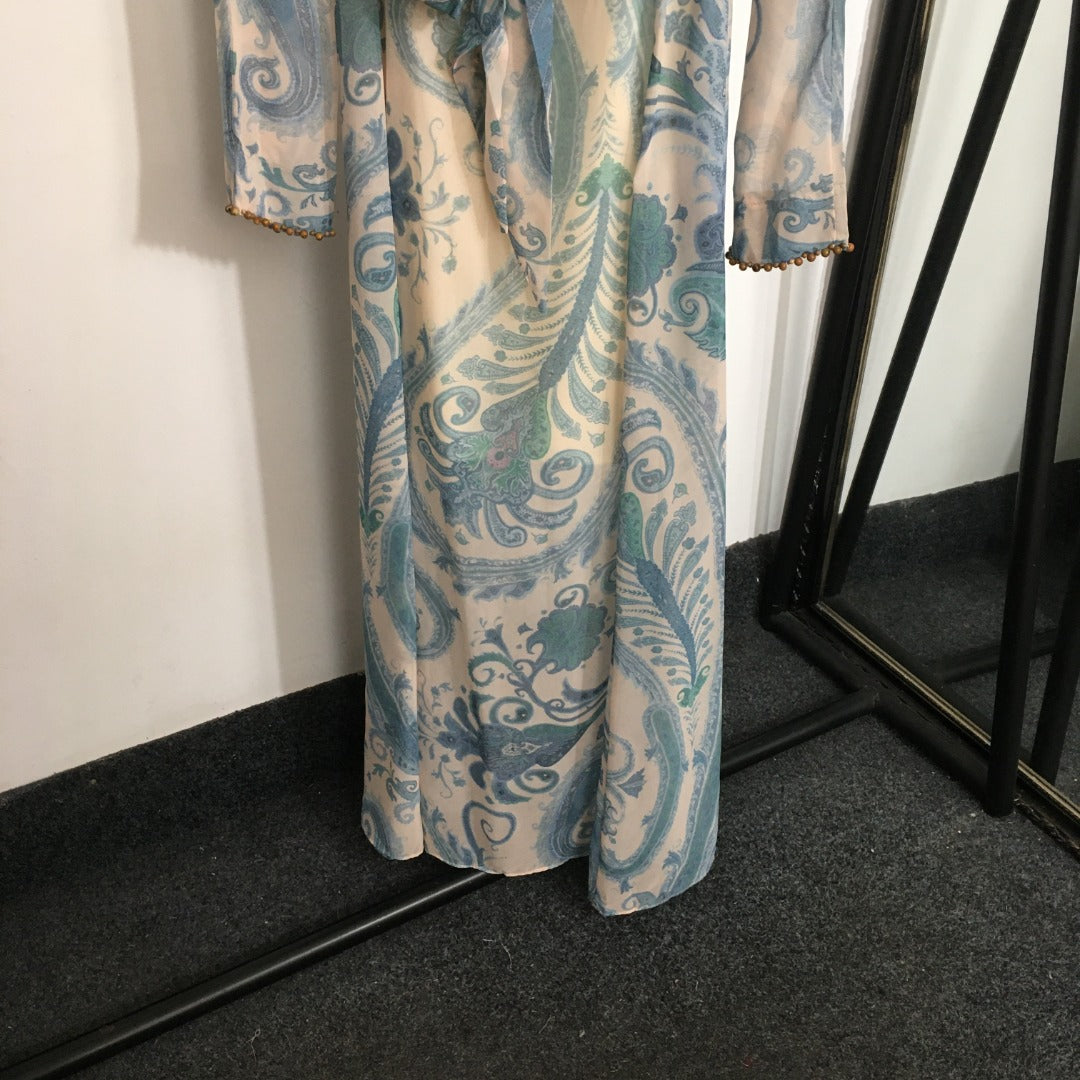 ZIM*Round neck tie waist long sleeve dress