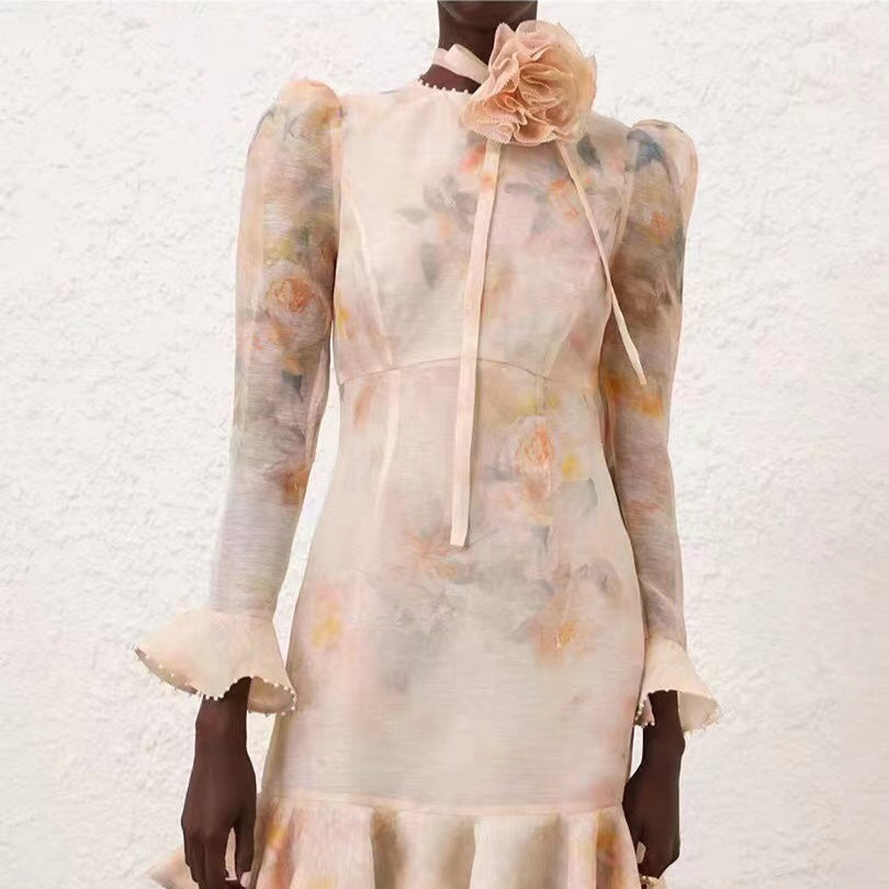 ZIM*3D flower belt long sleeve dress