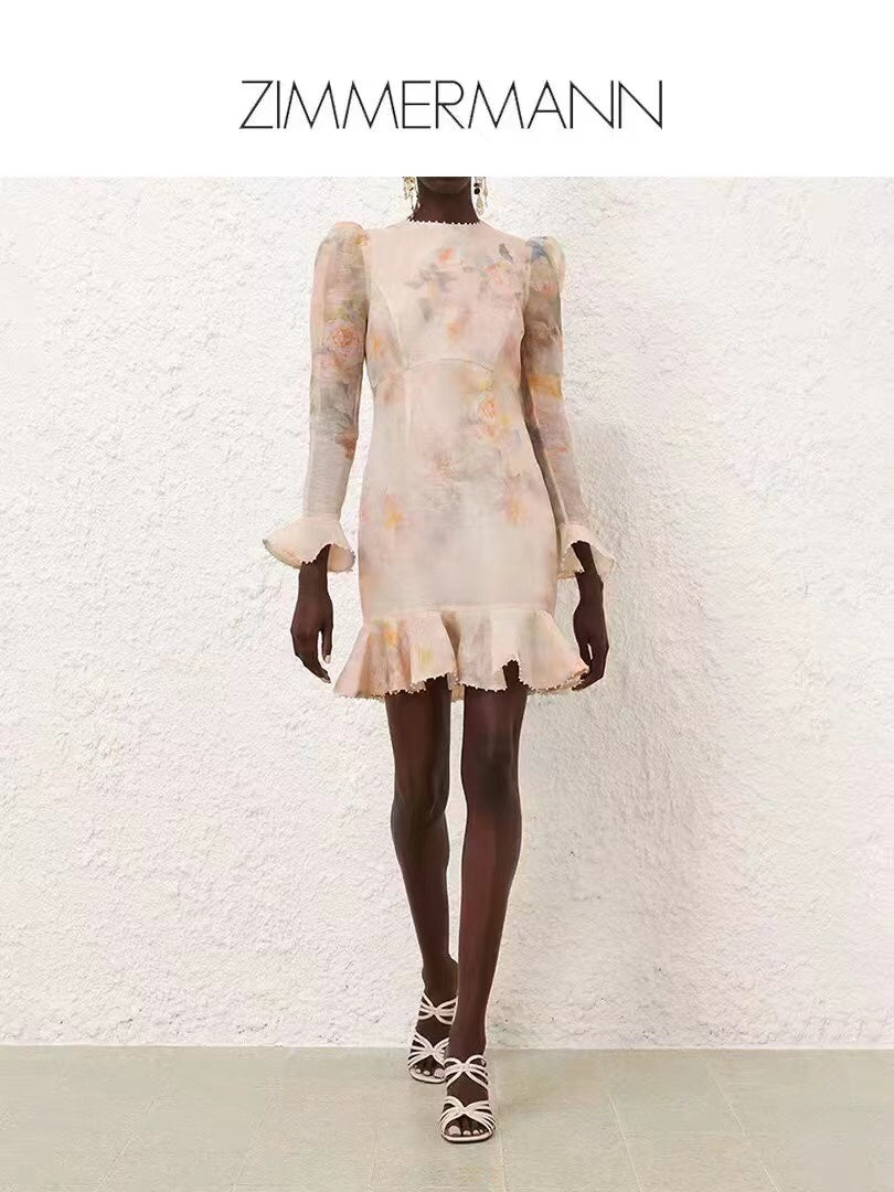 ZIM*3D flower belt long sleeve dress