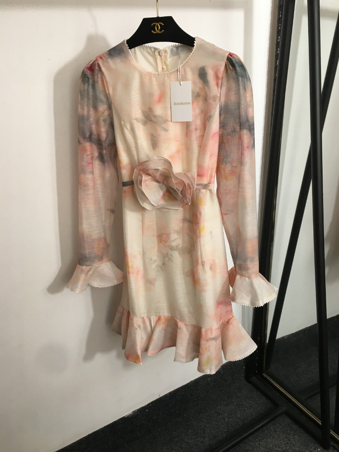 ZIM*3D flower belt long sleeve dress