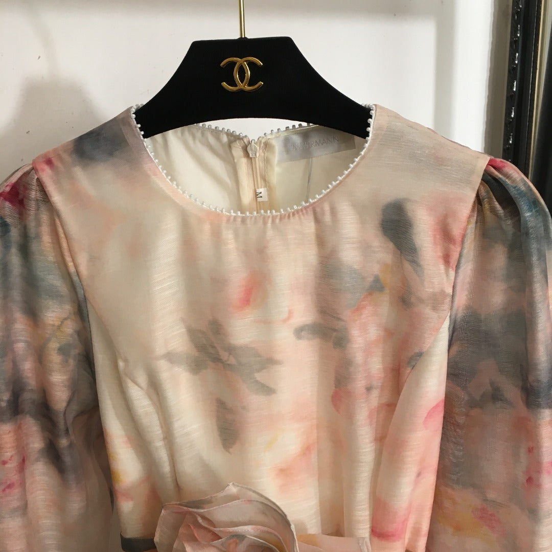ZIM*3D flower belt long sleeve dress