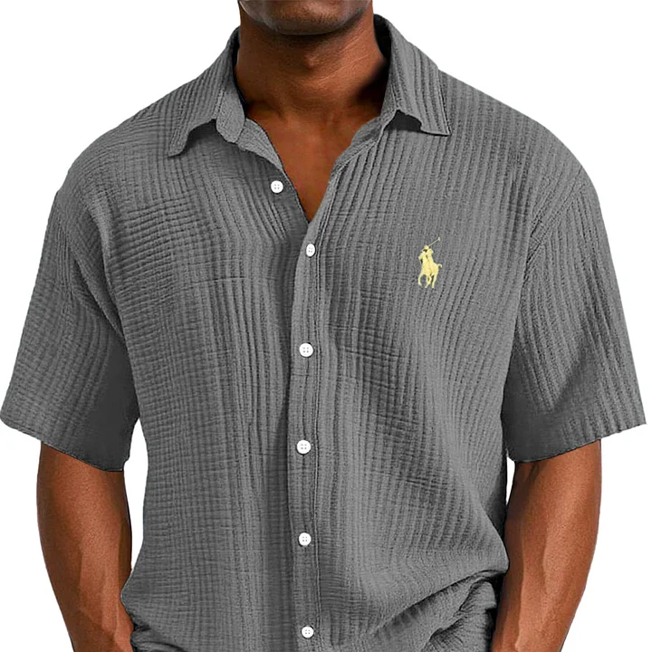 Men's Casual Loose And Comfortable Textured Short-sleeved Shirt