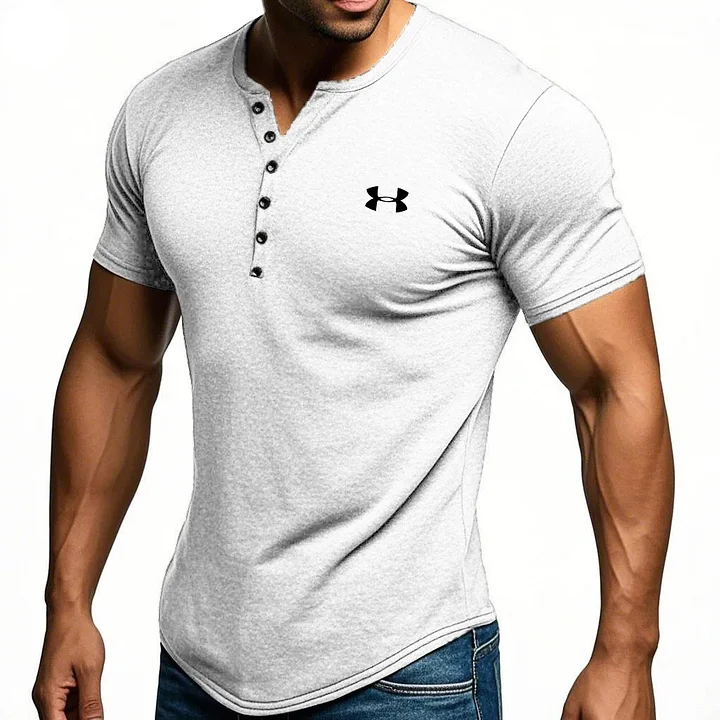 Men's V-Neck Button Casual Soft T-shirt