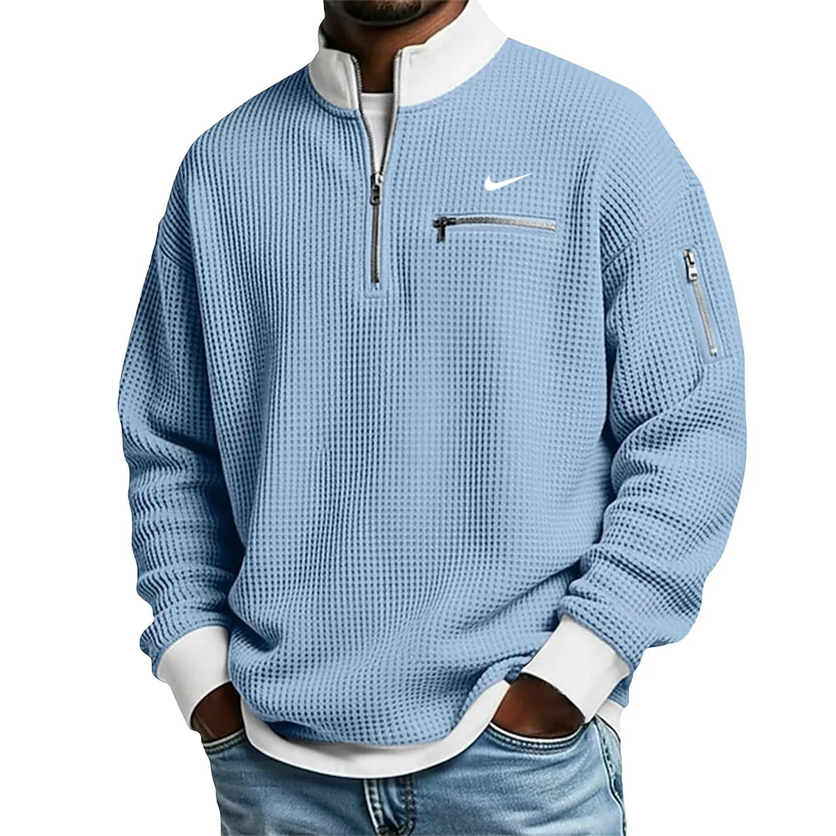 2026 Men's Casual Fashion Up Collar Contrasting Zipper Sweatshirt