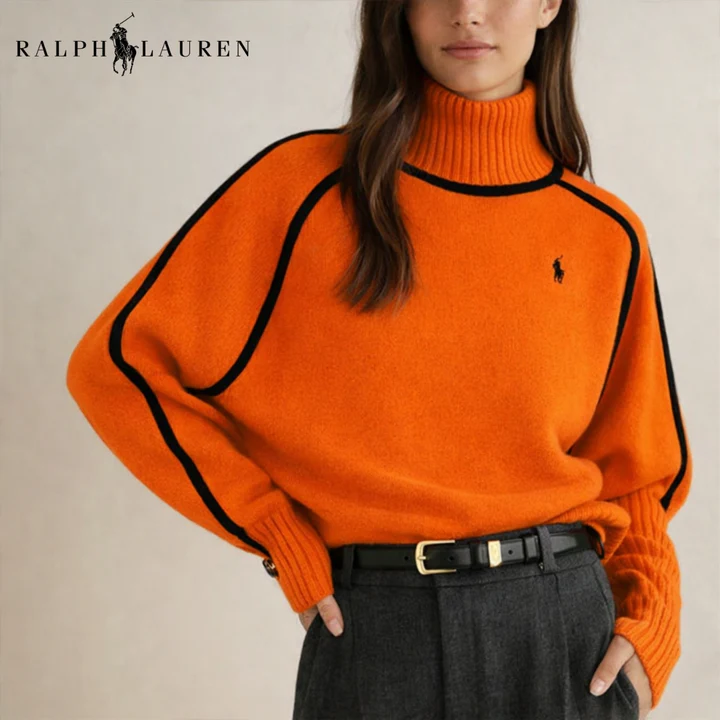Elegant Contrasting Knit Turtleneck Sweater || Clearance Sale