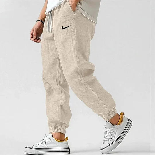 NK - Men's Casual Linen And Cotton Elastic Waist Trousers