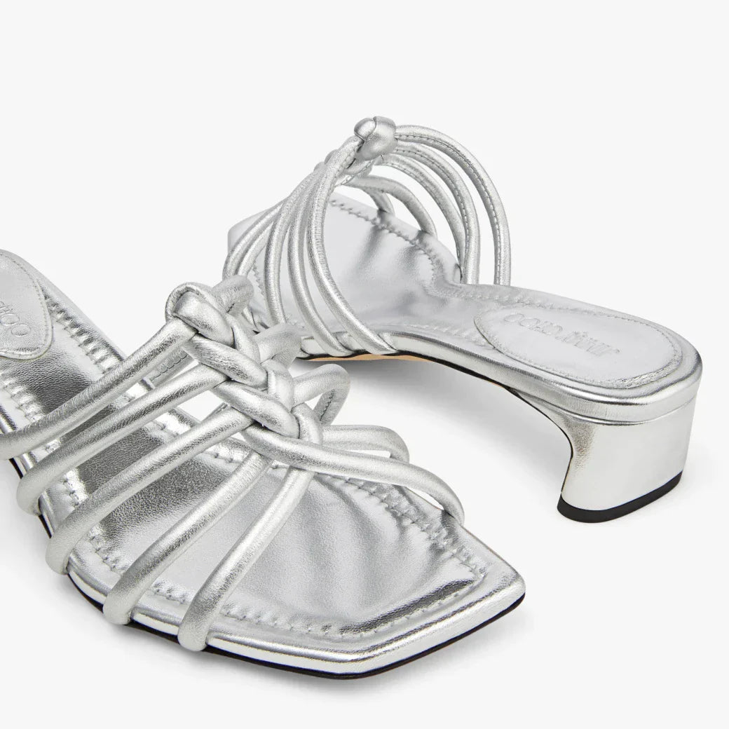 J**C* new silver metallic leather mules