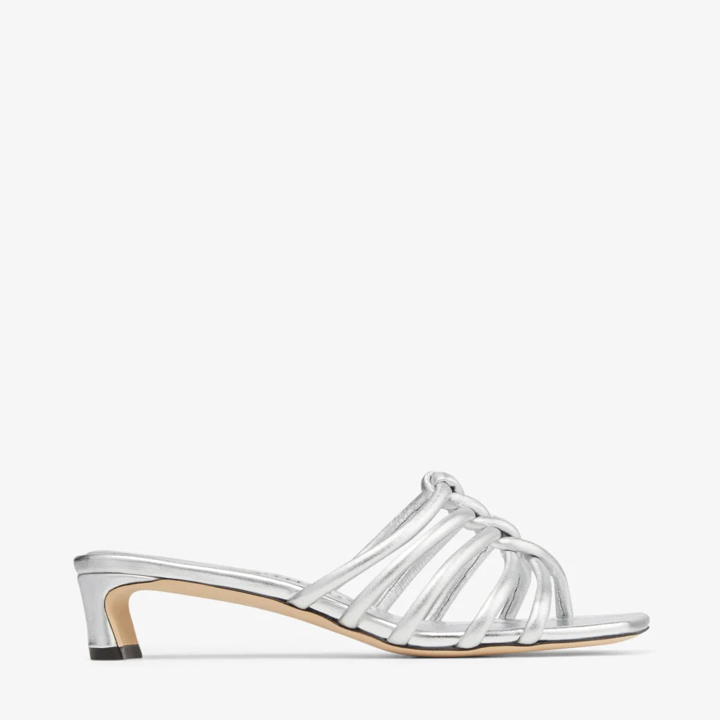 J**C* new silver metallic leather mules