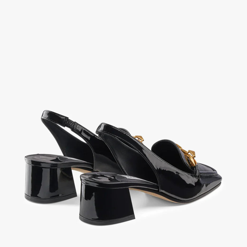JC**    1: 1 VIP Soft patent leather chain-embellished slingback pumps