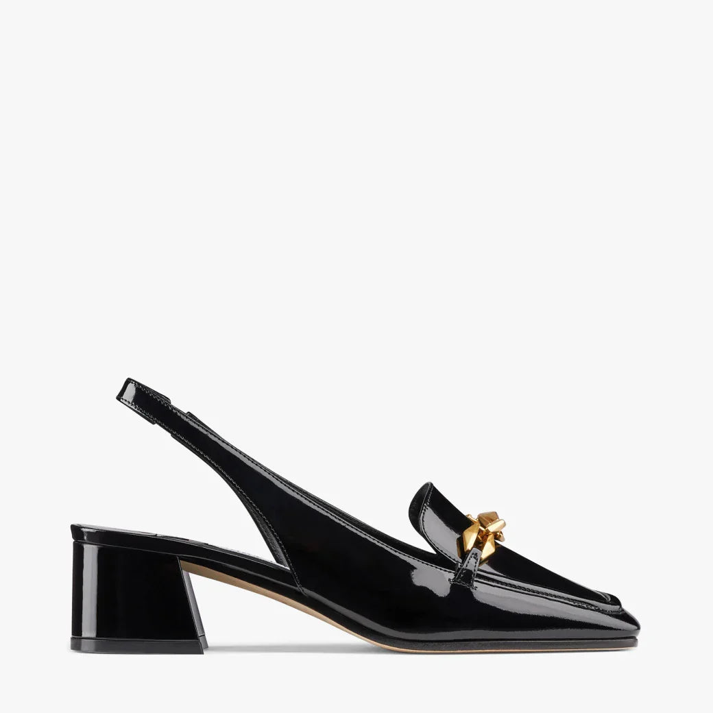 JC**    1: 1 VIP Soft patent leather chain-embellished slingback pumps
