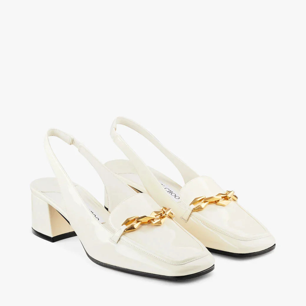 JC**    1: 1 VIP Soft patent leather chain-embellished slingback pumps