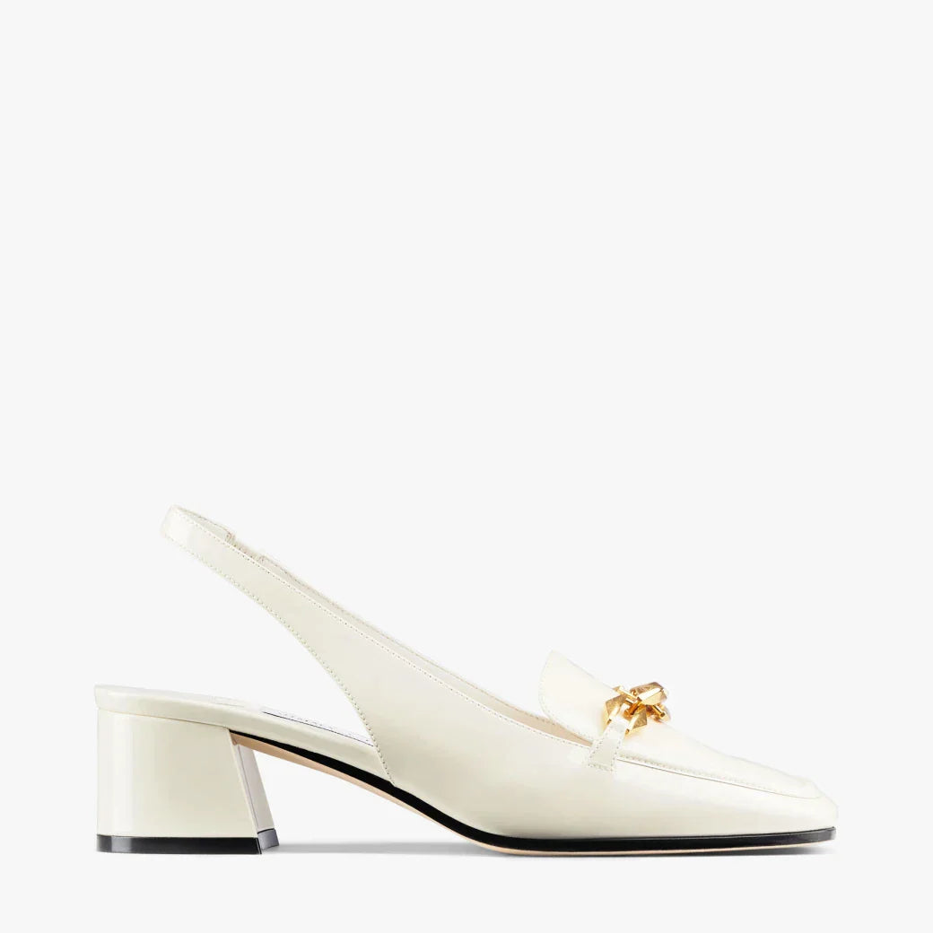 JC**    1: 1 VIP Soft patent leather chain-embellished slingback pumps