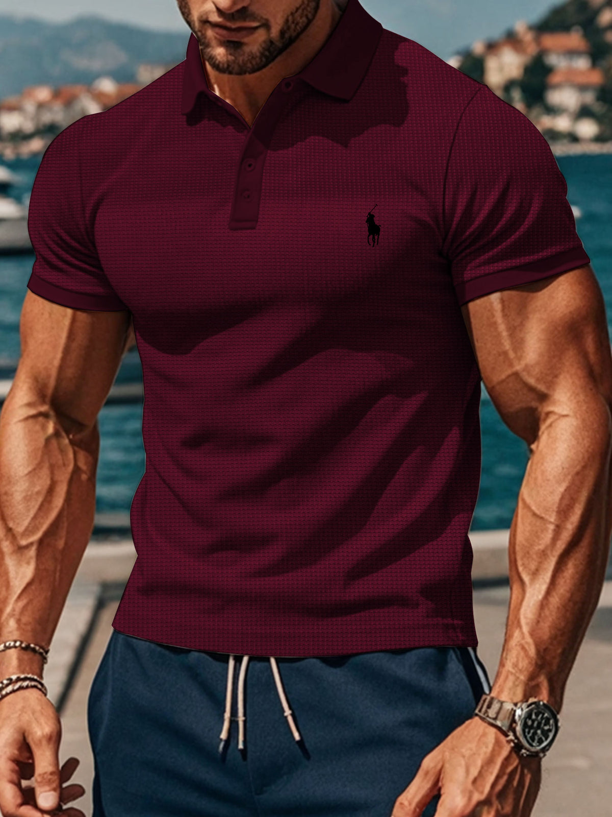 Men's Waffle Polo Shirt