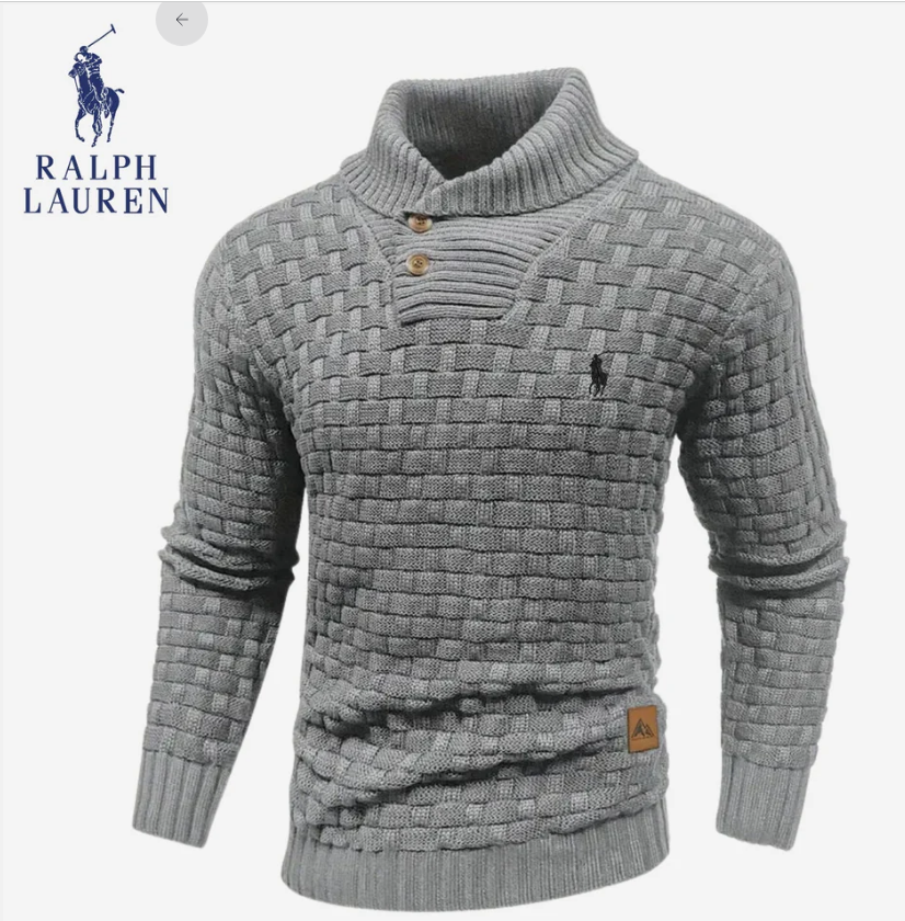 Men's collared knitted stretch pullover sweater