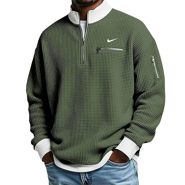 2026 Men's Casual Fashion Up Collar Contrasting Zipper Sweatshirt