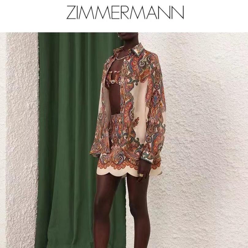 Zim** new suit, retro pattern printed long-sleeved shirt + wavy short skirt,
