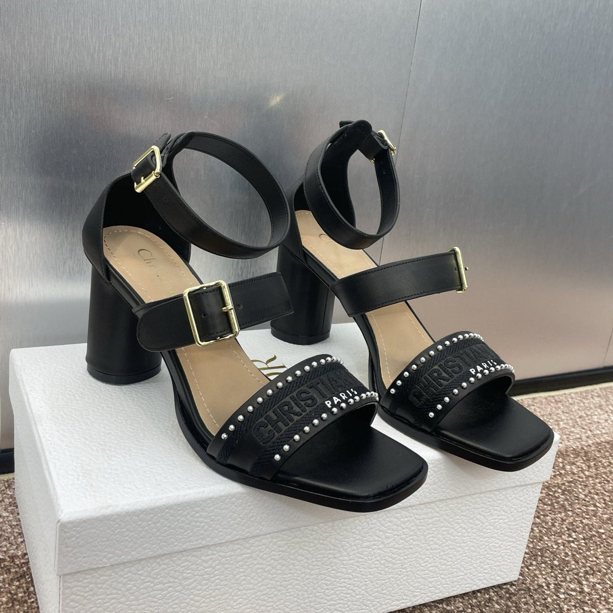 025 Spring and Summer Newest High Heel Electric Embroidery Colorblock Roman Sandals Dio VIP 1:1